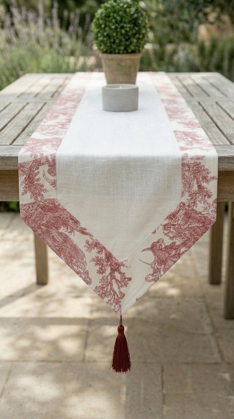 Toile Burgundy Panel Runner