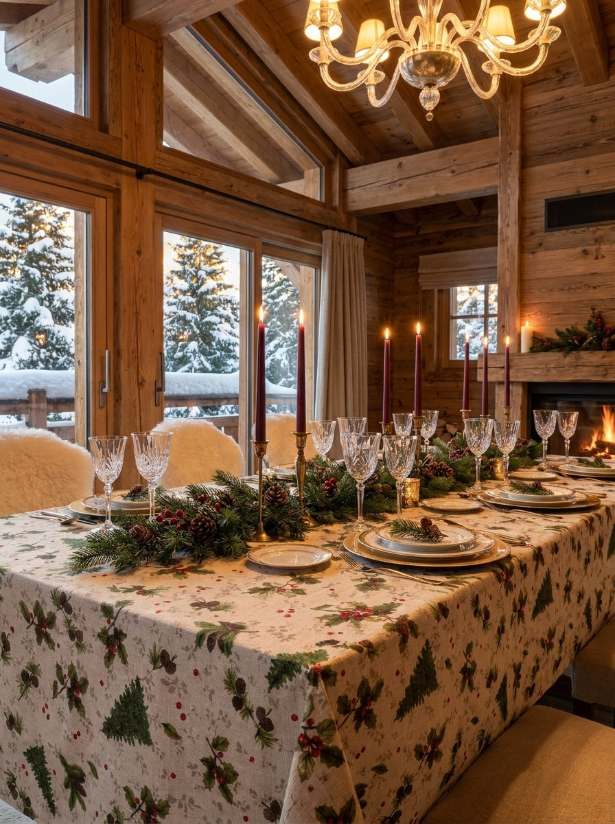 Christmas Forest Gold Dekoratif Yılbaşı Masa Örtüsü