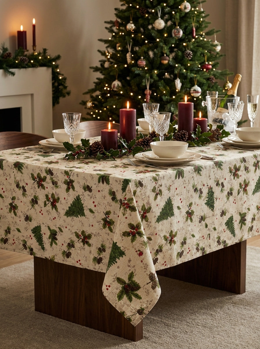 Christmas Forest Gold Dekoratif Yılbaşı Masa Örtüsü