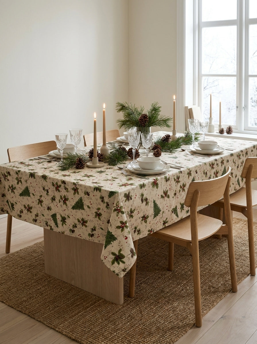 Christmas Forest Gold Dekoratif Yılbaşı Masa Örtüsü