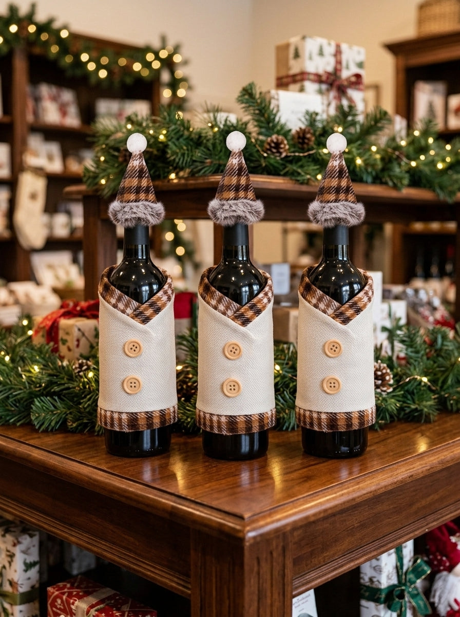 Santa's Bottle Dress Cream Plaid Christmas Bottle Ornament – 13 CM x 19 CM