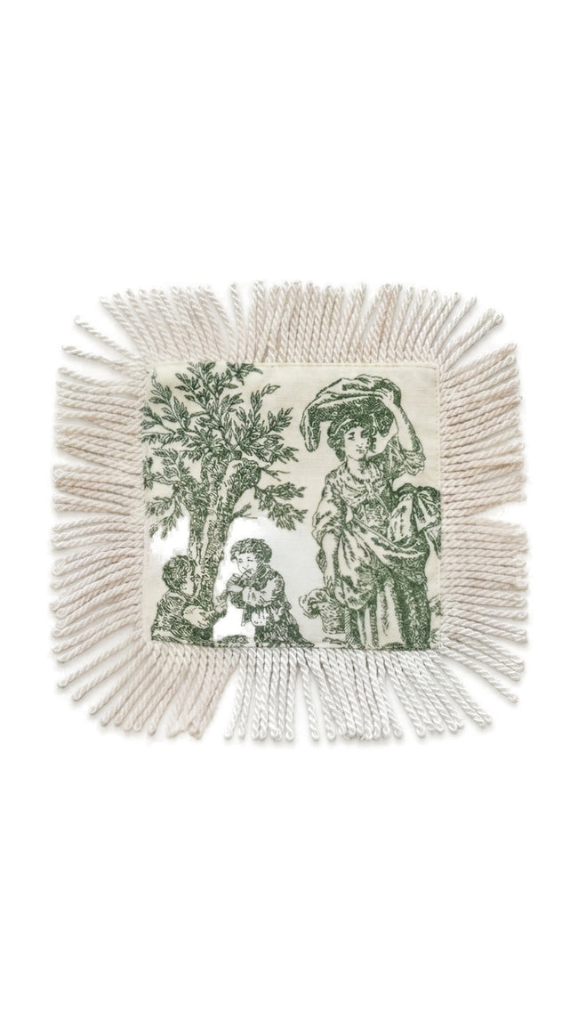Toile Green Fringe Cocktail Napkin