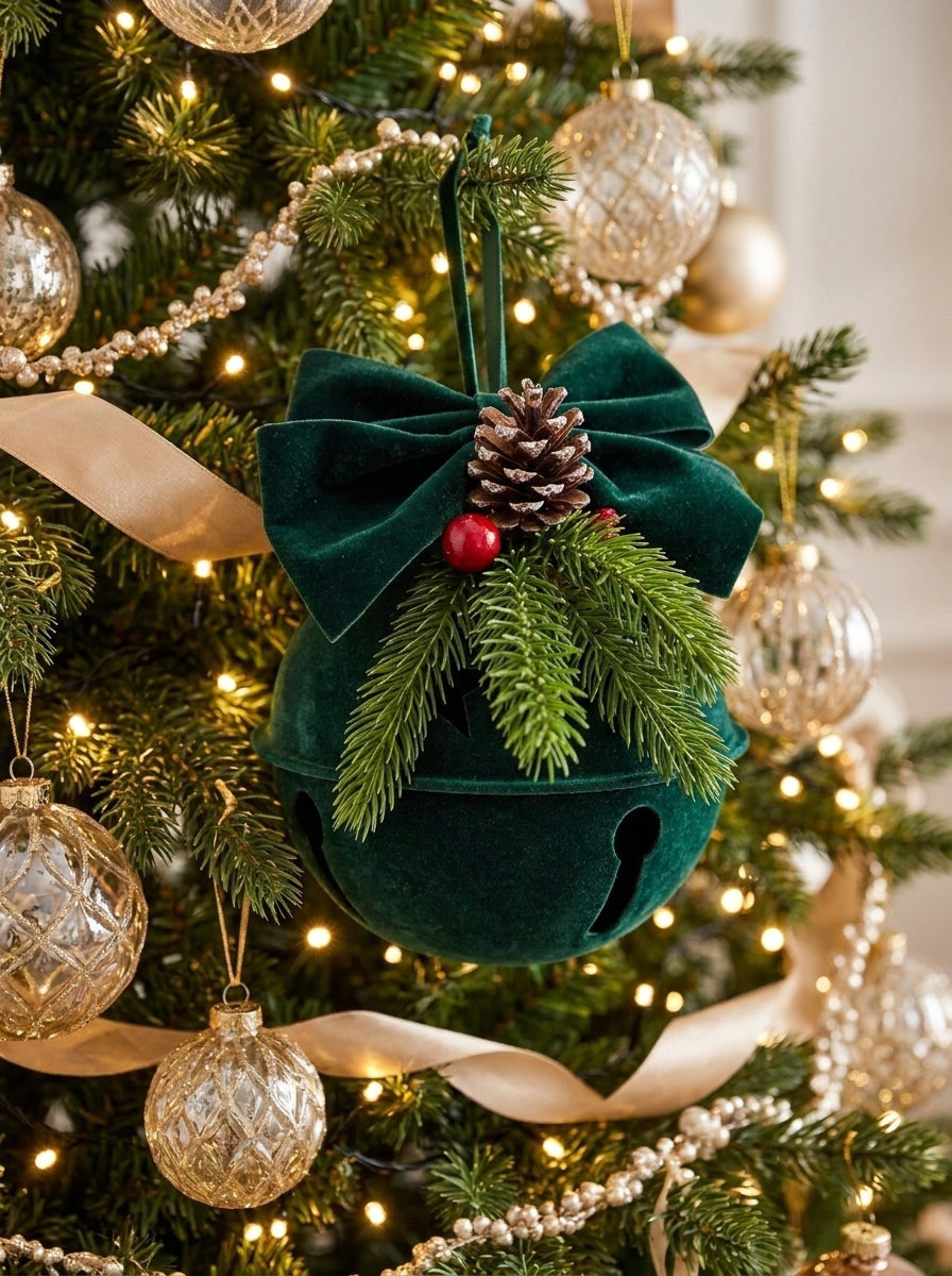 Emerald Noel Kadife Metal Çan - 15 CM