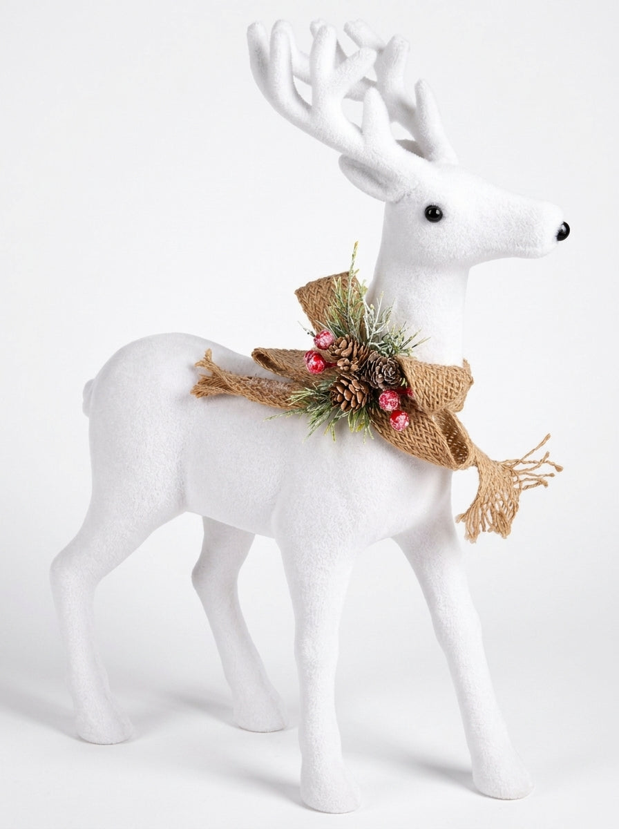 Snow Majesty White Decorative Christmas Reindeer – 37 x 46 CM