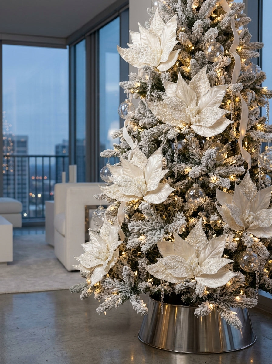 Pearl Snow Poinsettia Dekoratif Yılbaşı Çiçeği