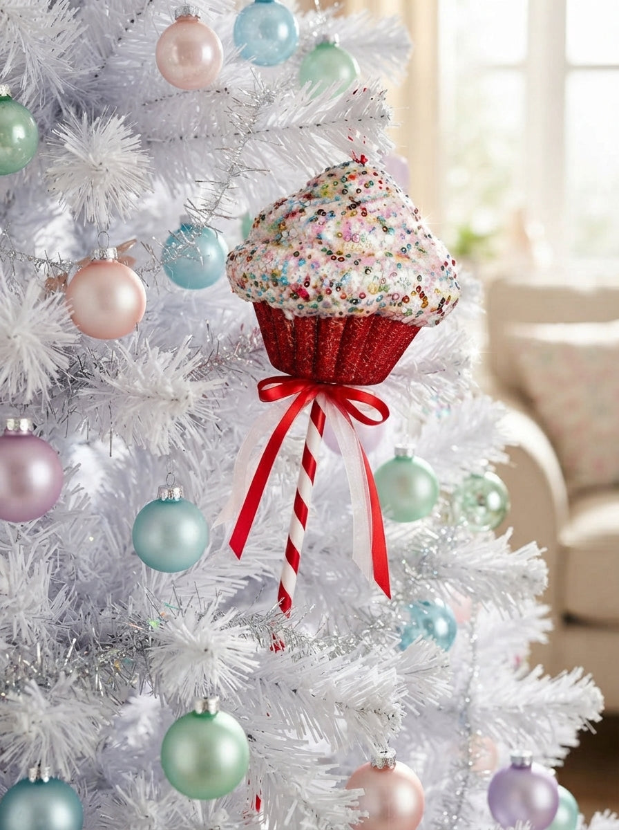 Candyland Cupcake Kırmızı-Beyaz Yılbaşı Ağaç Süsü