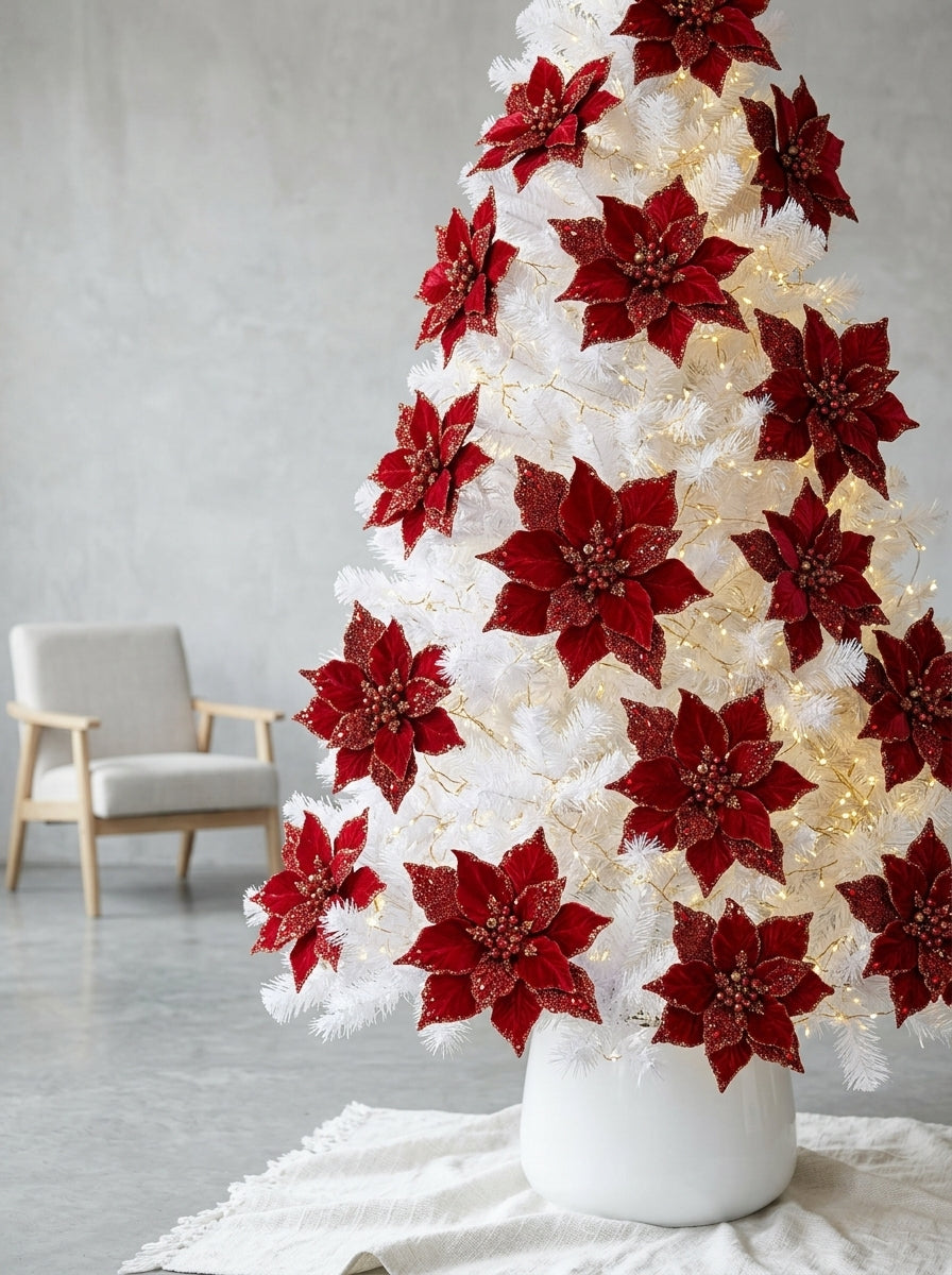 Ruby Crystal Poinsettia Klipsli Yılbaşı Çiçeği