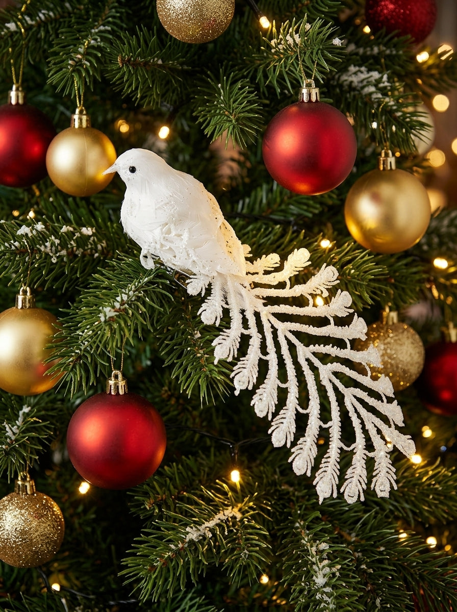 White Swan Glitter Uzun Kuyruklu Klipsli Yılbaşı Kuşu