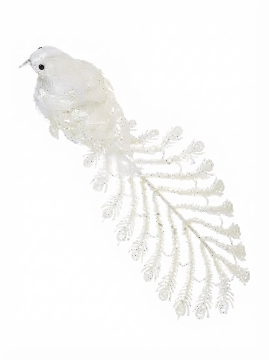 White Swan Glitter Uzun Kuyruklu Klipsli Yılbaşı Kuşu