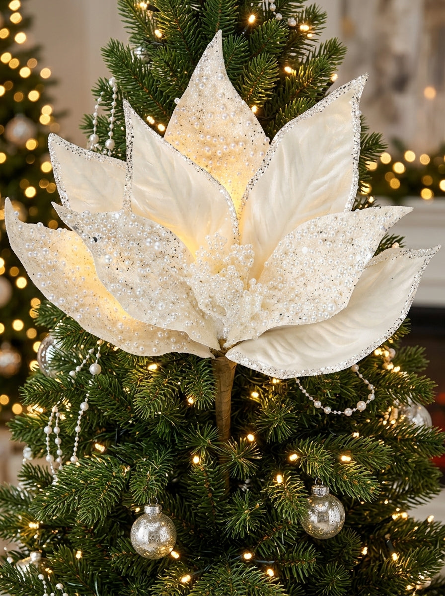 Pearl Snow Poinsettia Dekoratif Yılbaşı Çiçeği