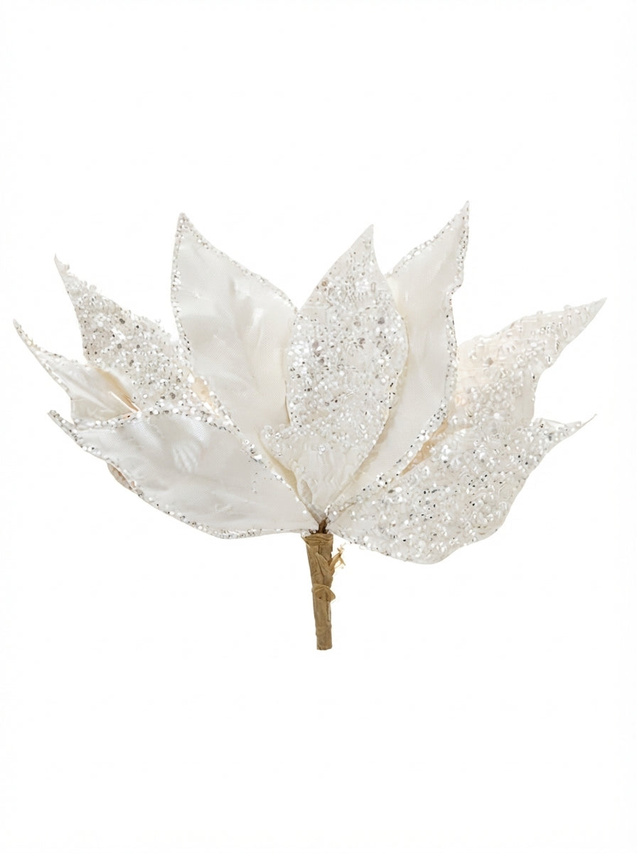 White Frost Poinsettia Klipsli Yılbaşı Ağacı Süsü