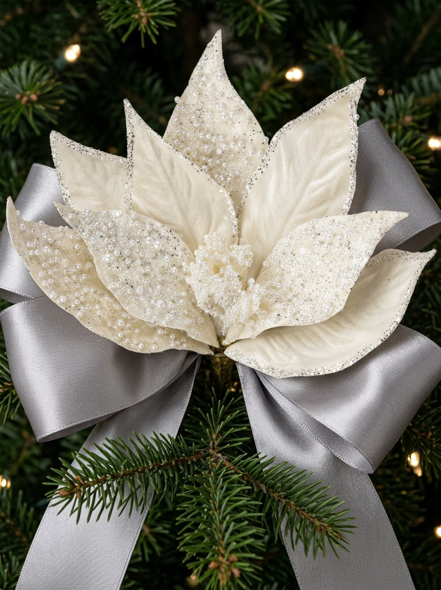 Pearl Snow Poinsettia Dekoratif Yılbaşı Çiçeği