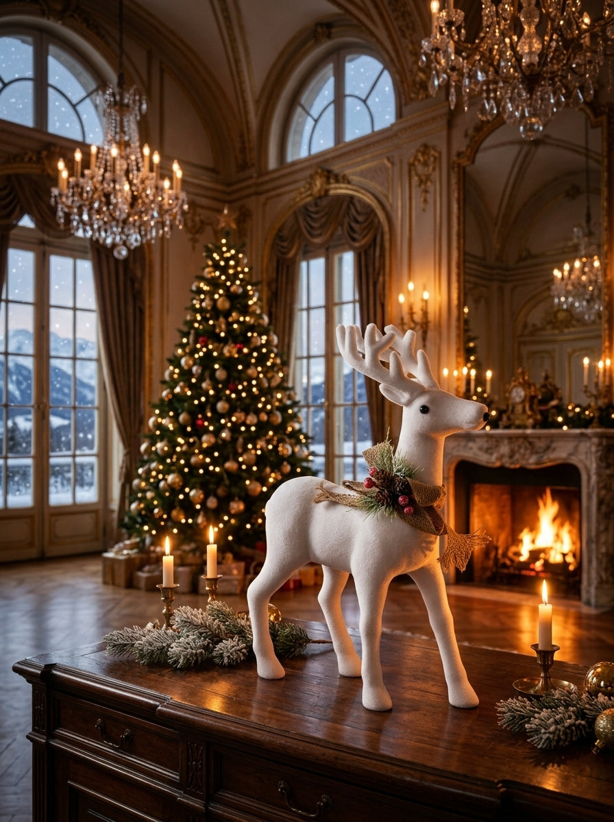 Snow Majesty White Decorative Christmas Reindeer – 37 x 46 CM
