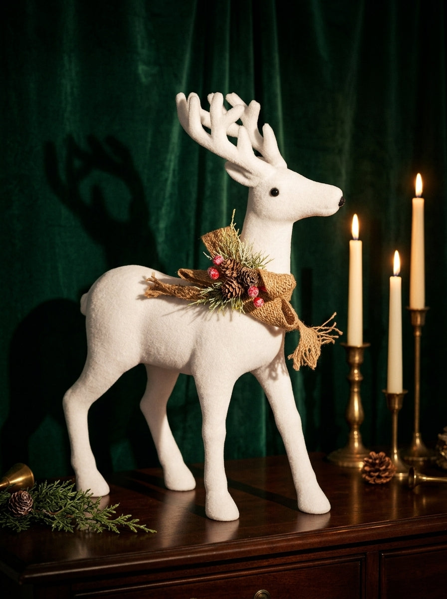 Snow Majesty White Decorative Christmas Reindeer – 37 x 46 CM