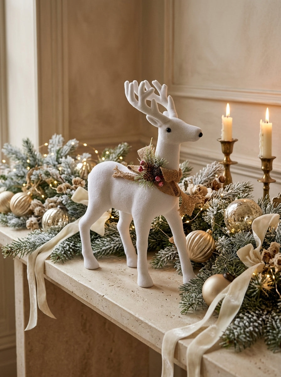 Snow Majesty White Decorative Christmas Reindeer – 37 x 46 CM