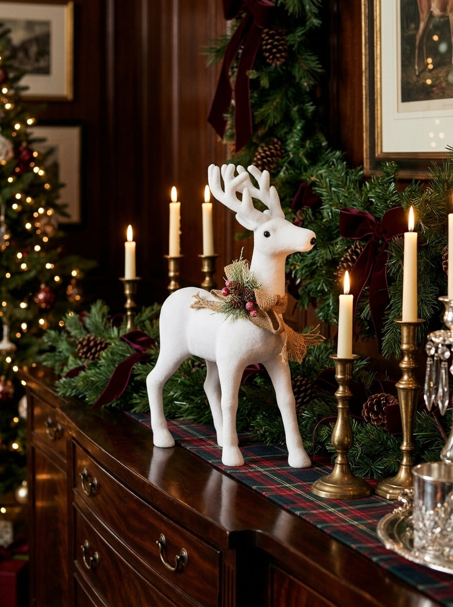 Snow Majesty White Decorative Christmas Reindeer – 37 x 46 CM