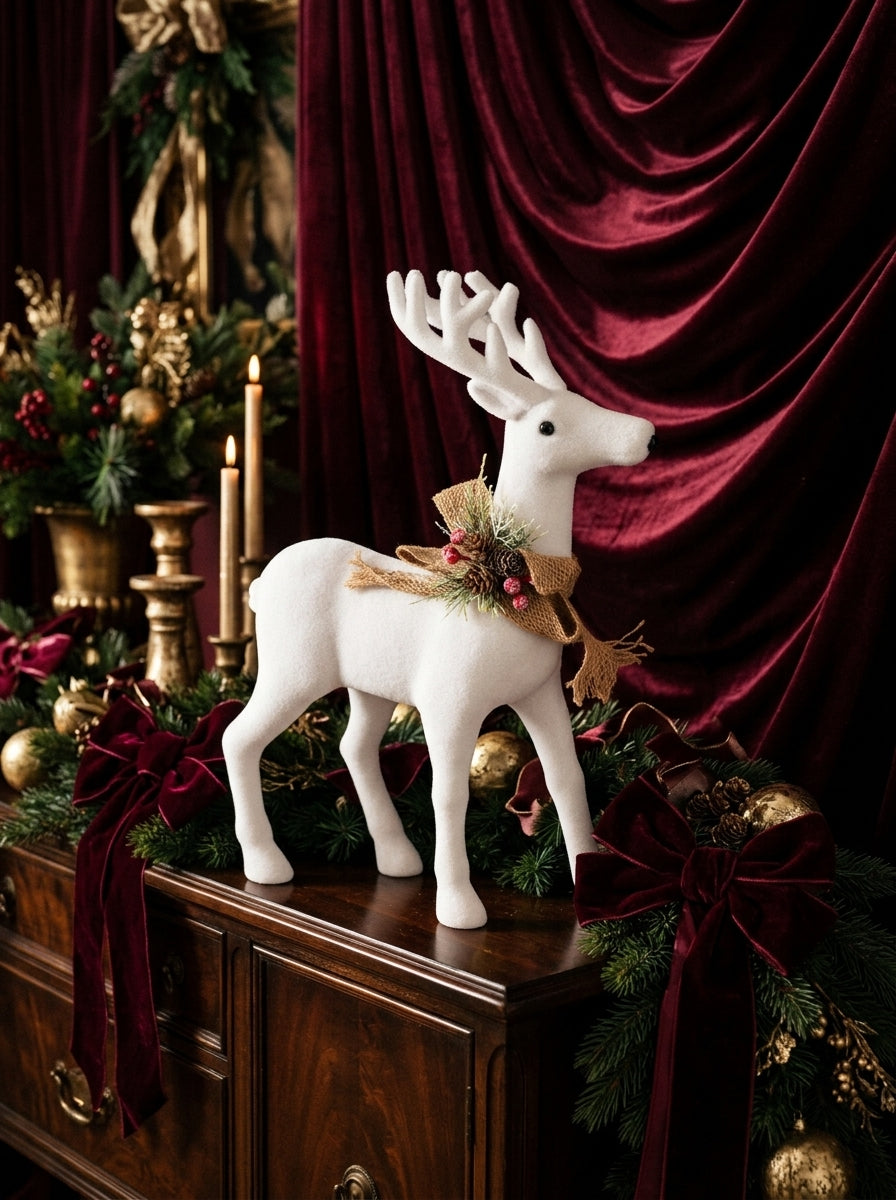 Snow Majesty White Decorative Christmas Reindeer – 37 x 46 CM