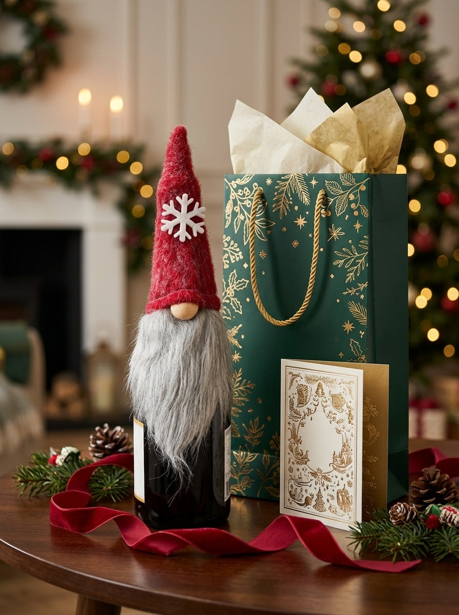 Santa's Bottle Dress – Kırmızı Kar Tanesi Detaylı Noel Baba Yılbaşı Şişe Süsü
