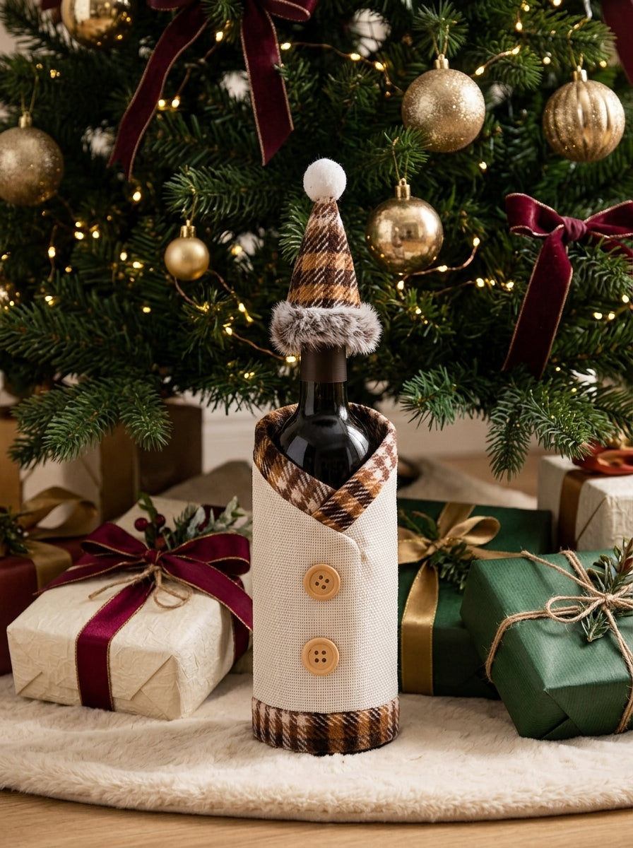 Santa's Bottle Dress Cream Plaid Christmas Bottle Ornament – 13 CM x 19 CM
