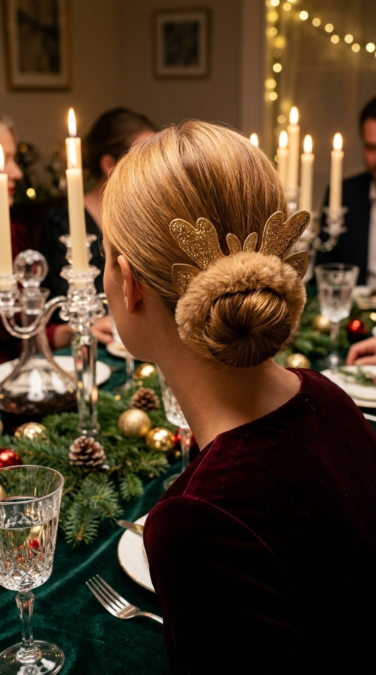 Golden Reindeer Peluş Yılbaşı Saç Tokası