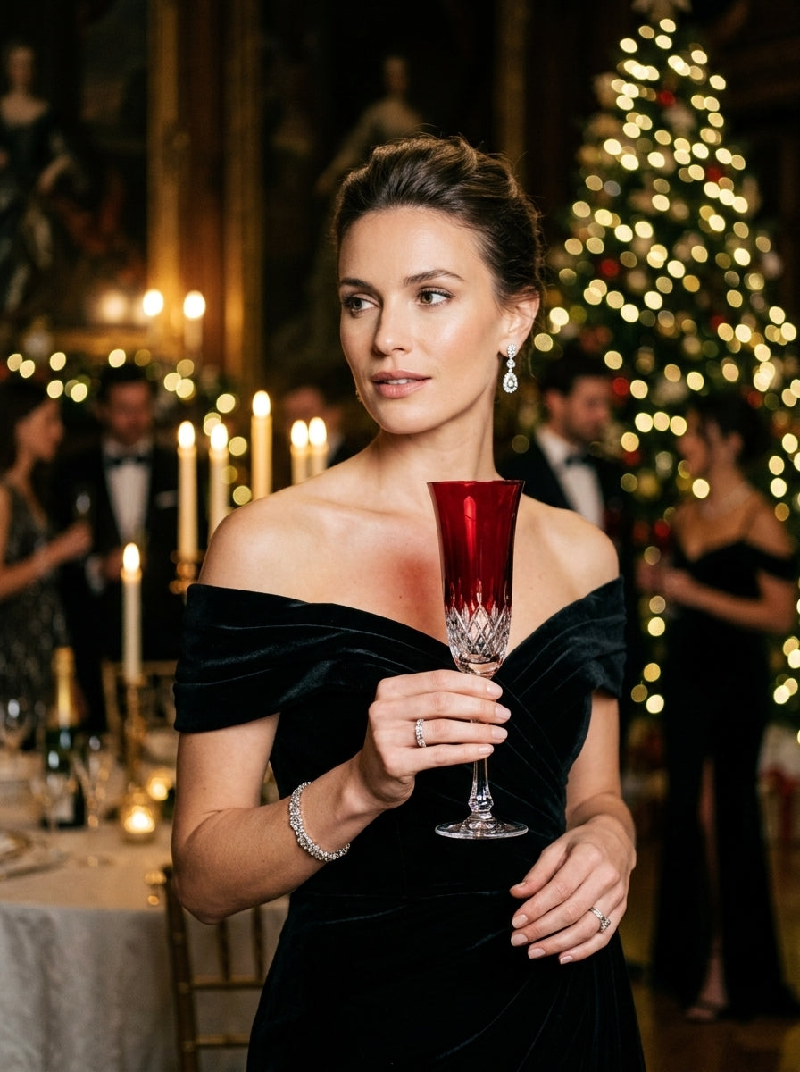 Celeste Christmas Ruby Flüt Şampanya Kadehi