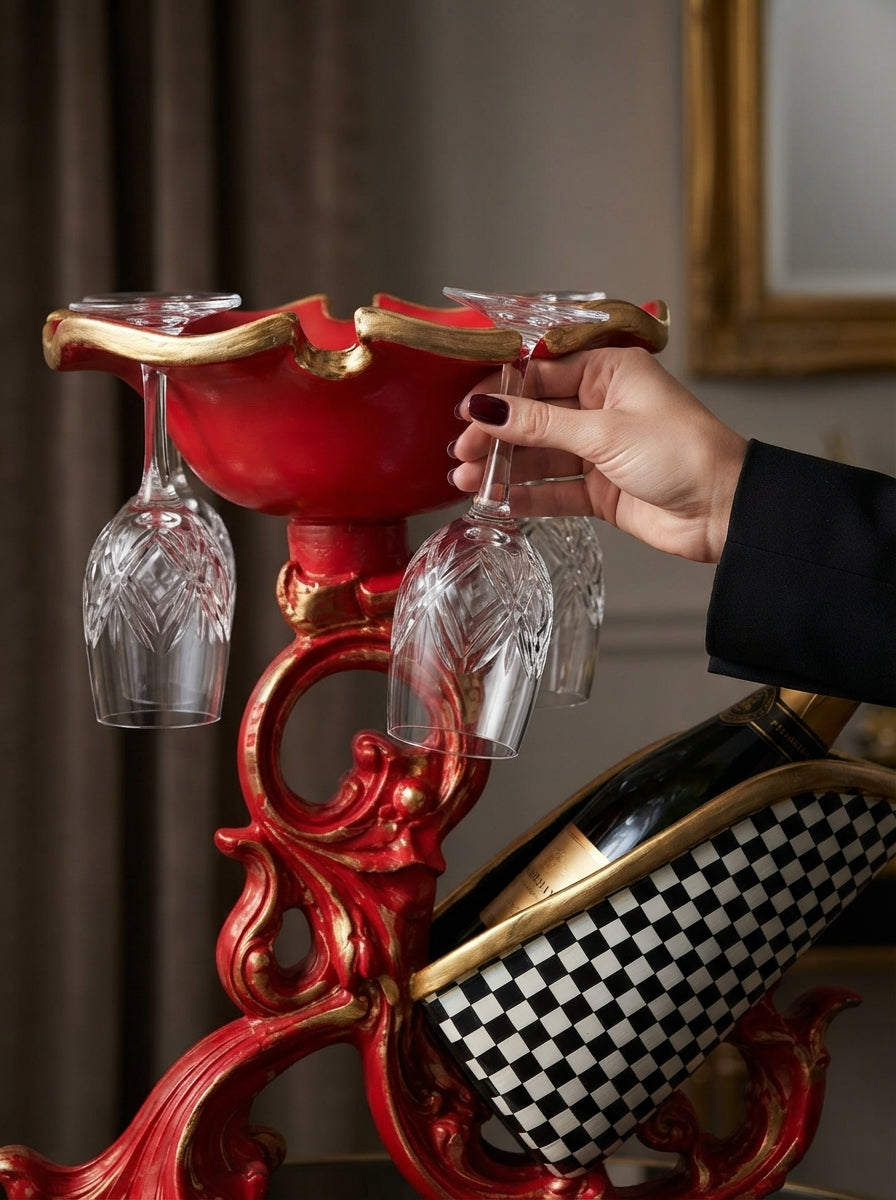 Royal Christmas Kırmızı &amp; Gold Şaraplık ve 3 Kadehlik