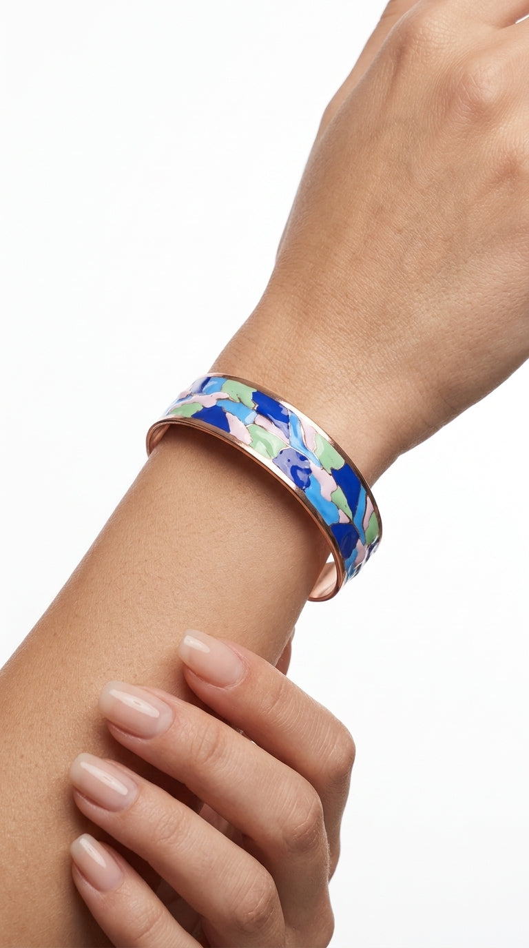 Enamel Bileklik Yüzük Set – Blue & Green 	 	 	 	 	"