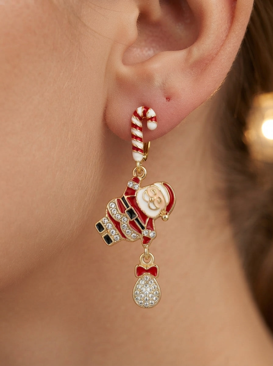 Santa Candy Cane Gold Christmas Küpe