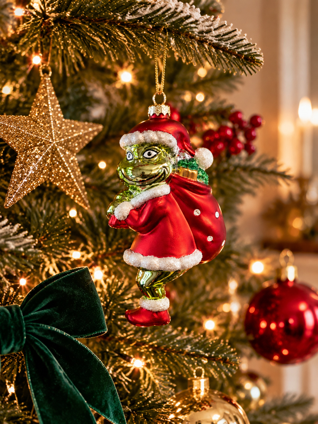 Merry Grinchmas – Grinch Noel Baba Yılbaşı Ağacı Süsü - 14 CM