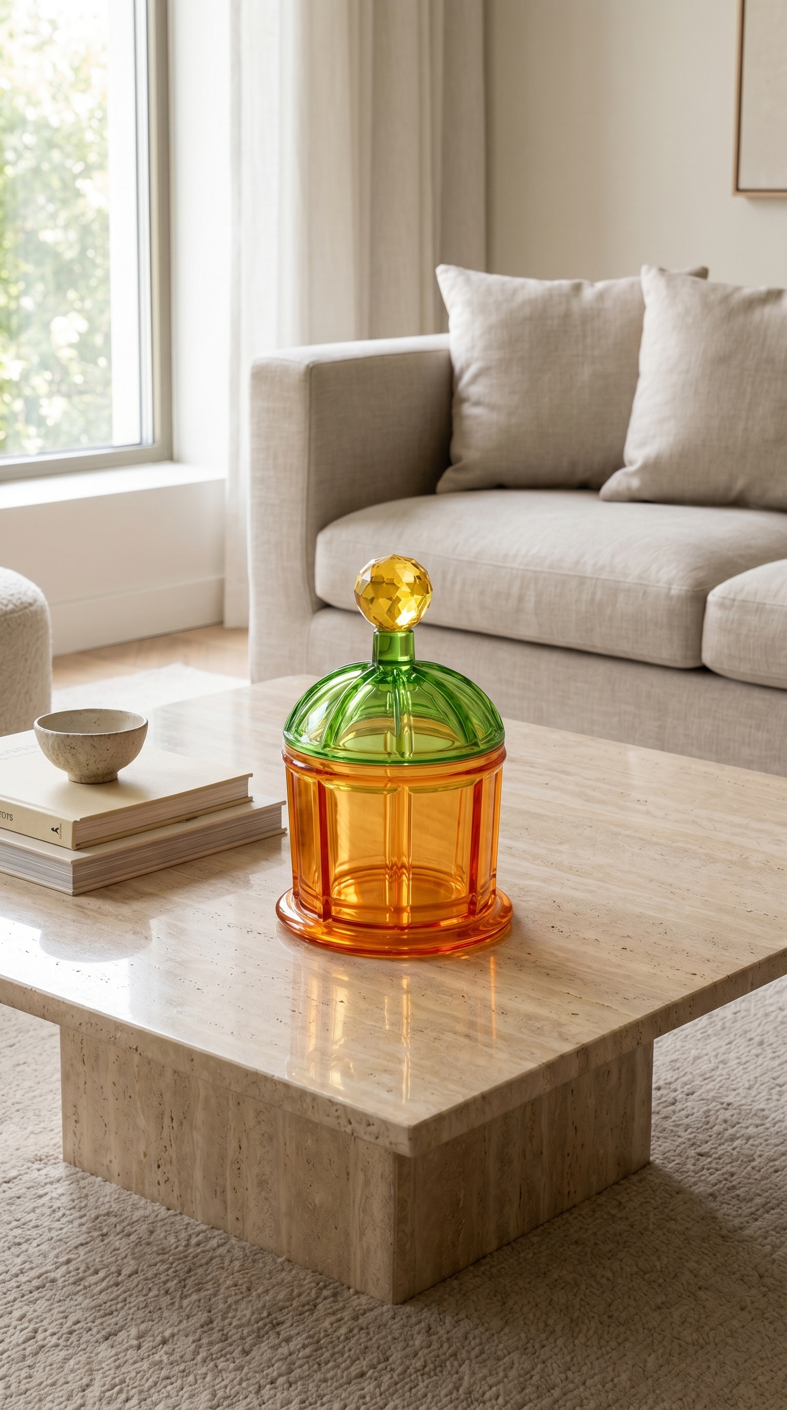 Lumi Kapaklı Kristal Obje-Amber Green