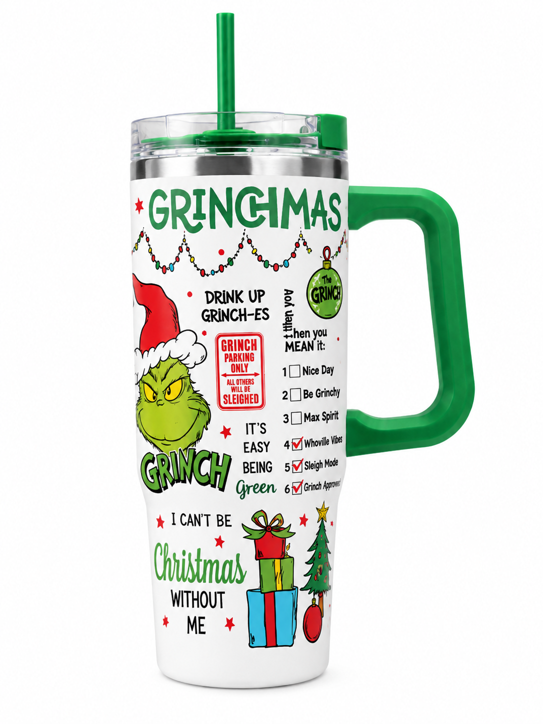 Grinchmas Mood – Grinch Desenli Pipetli Yılbaşı Termos Bardağı
