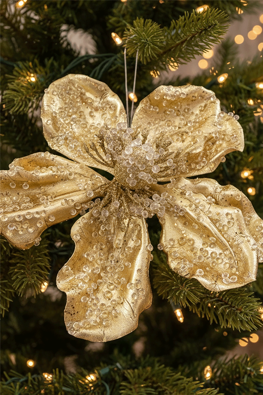 Golden Crystal Flower Tree Ornament