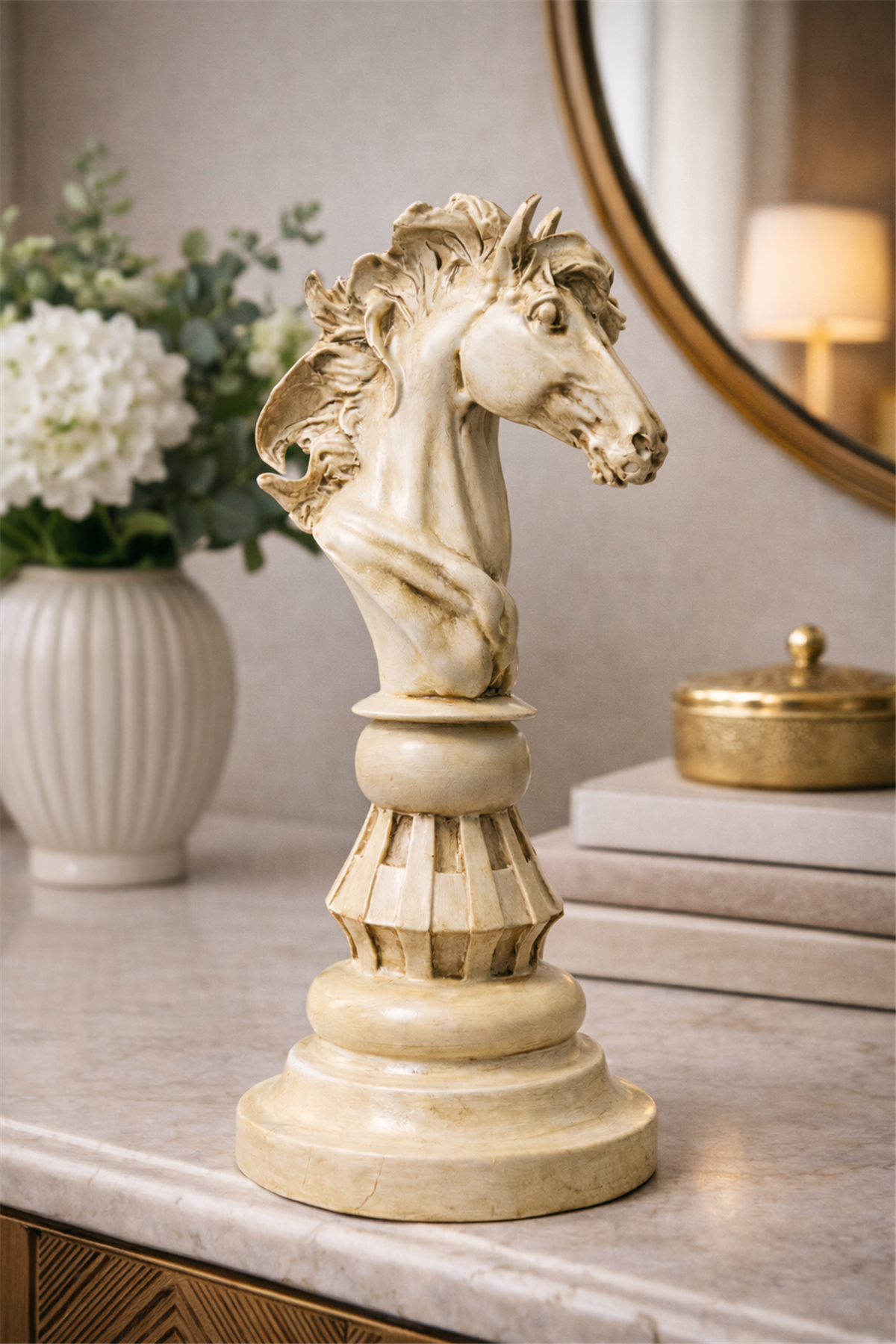 El Yapımı Dekoratif Satranç Figürü – At (Açık Ton)