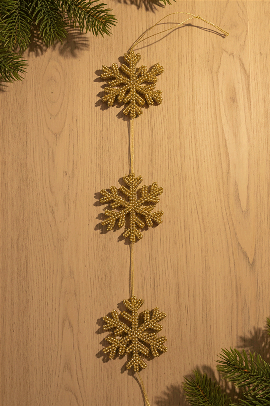 Altın Kar Tanesi Zincir Ağaç Süsü