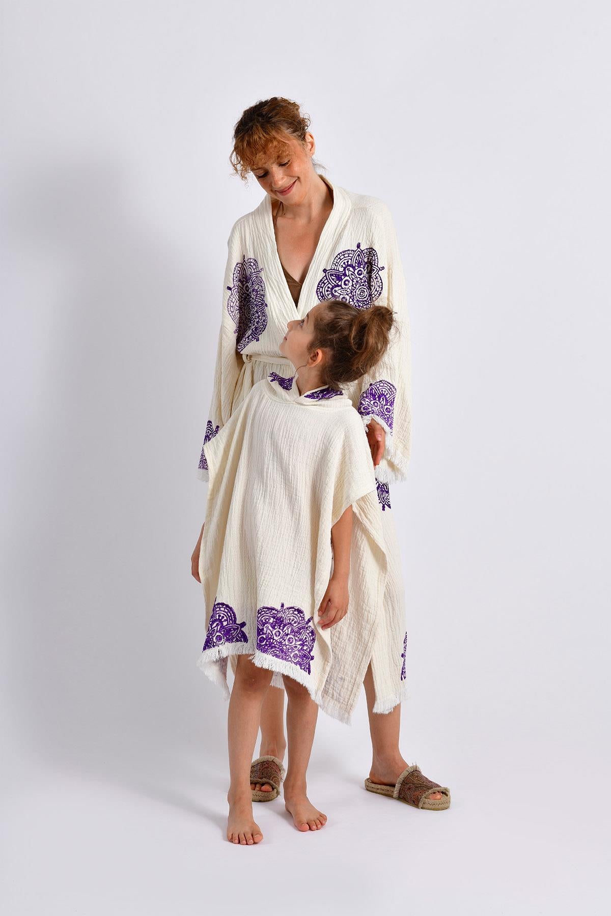 Natural Mandala Kimono & Kids Poncho Set