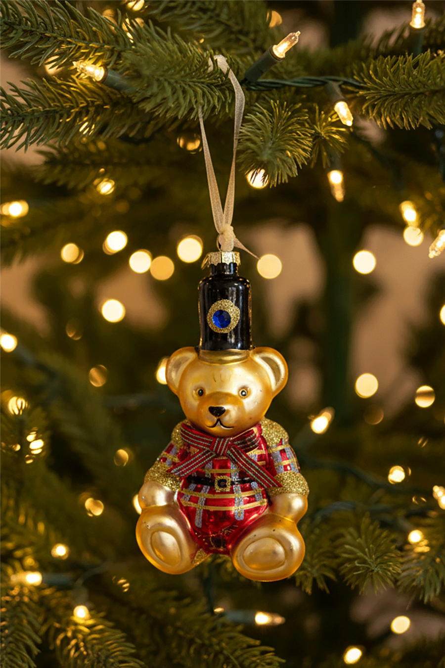 Gold Soldier Hat Teddy Bear Christmas Tree Ornament