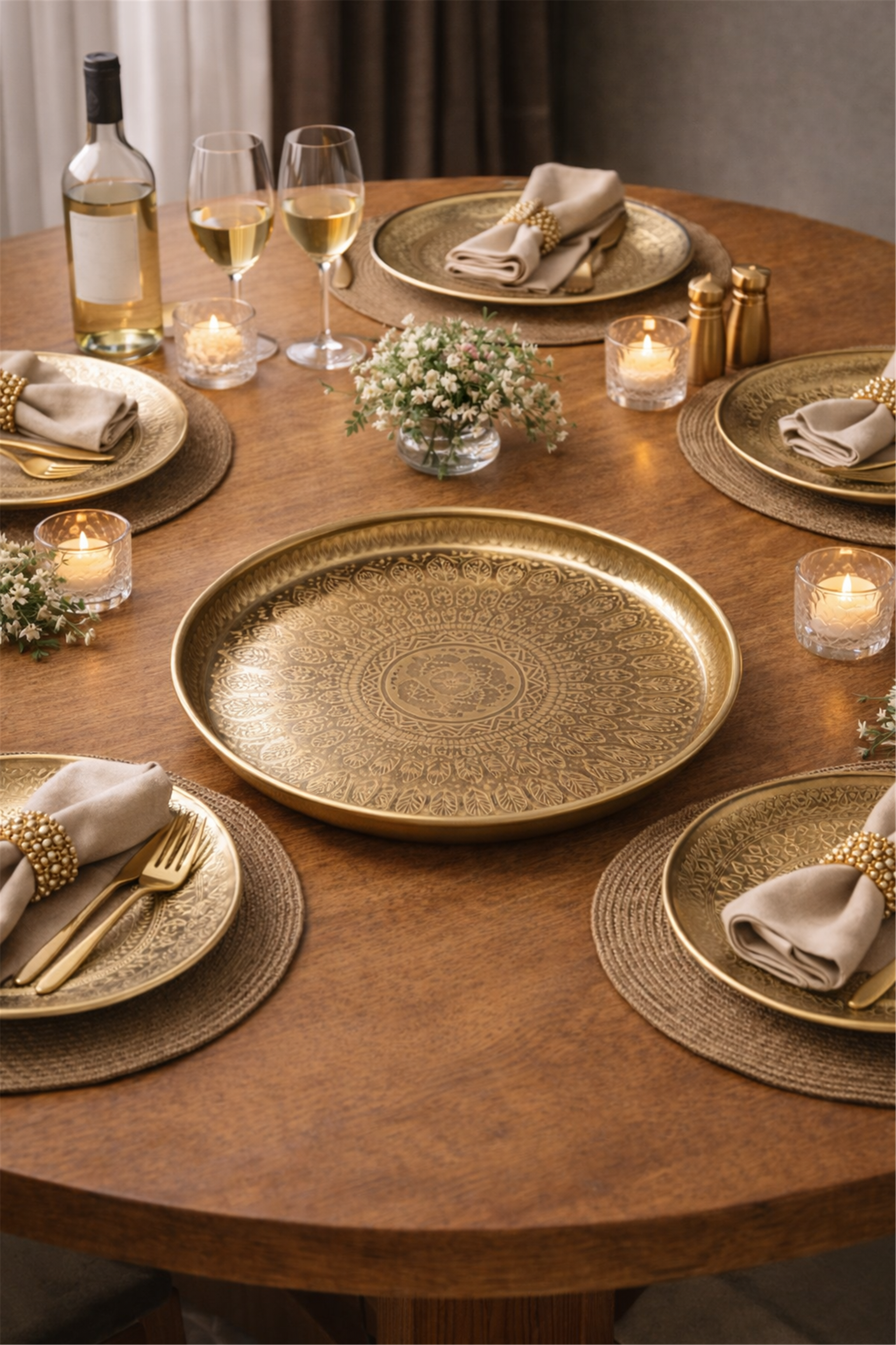 Vintage Patterned Gold Tone Tray