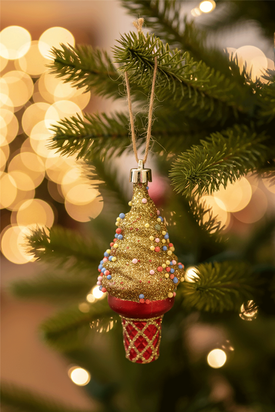 Gold Ice Cream Cone Tree Ornament