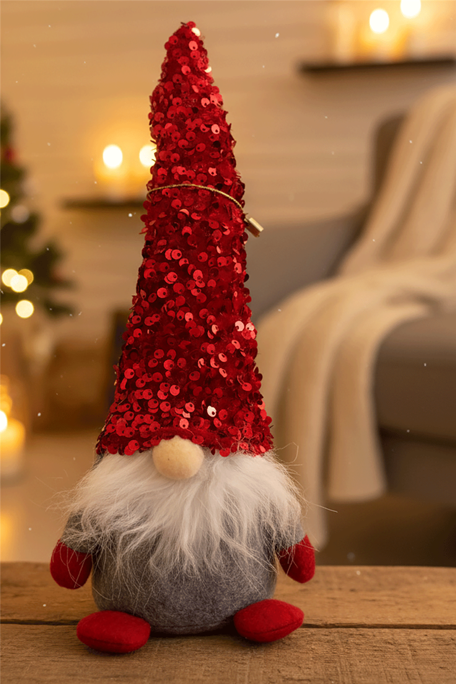Pul Payetli Kırmızı Noel Cücesi Dekoru