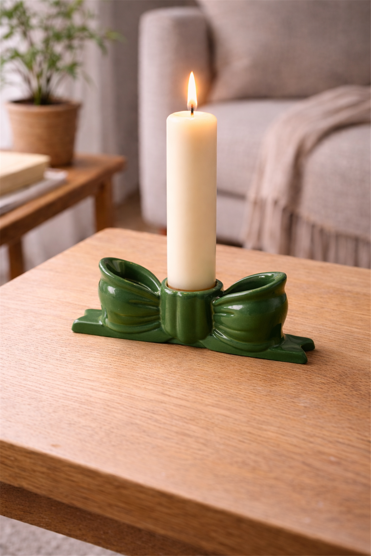 Green Ribbon Candlestick Candle Holder