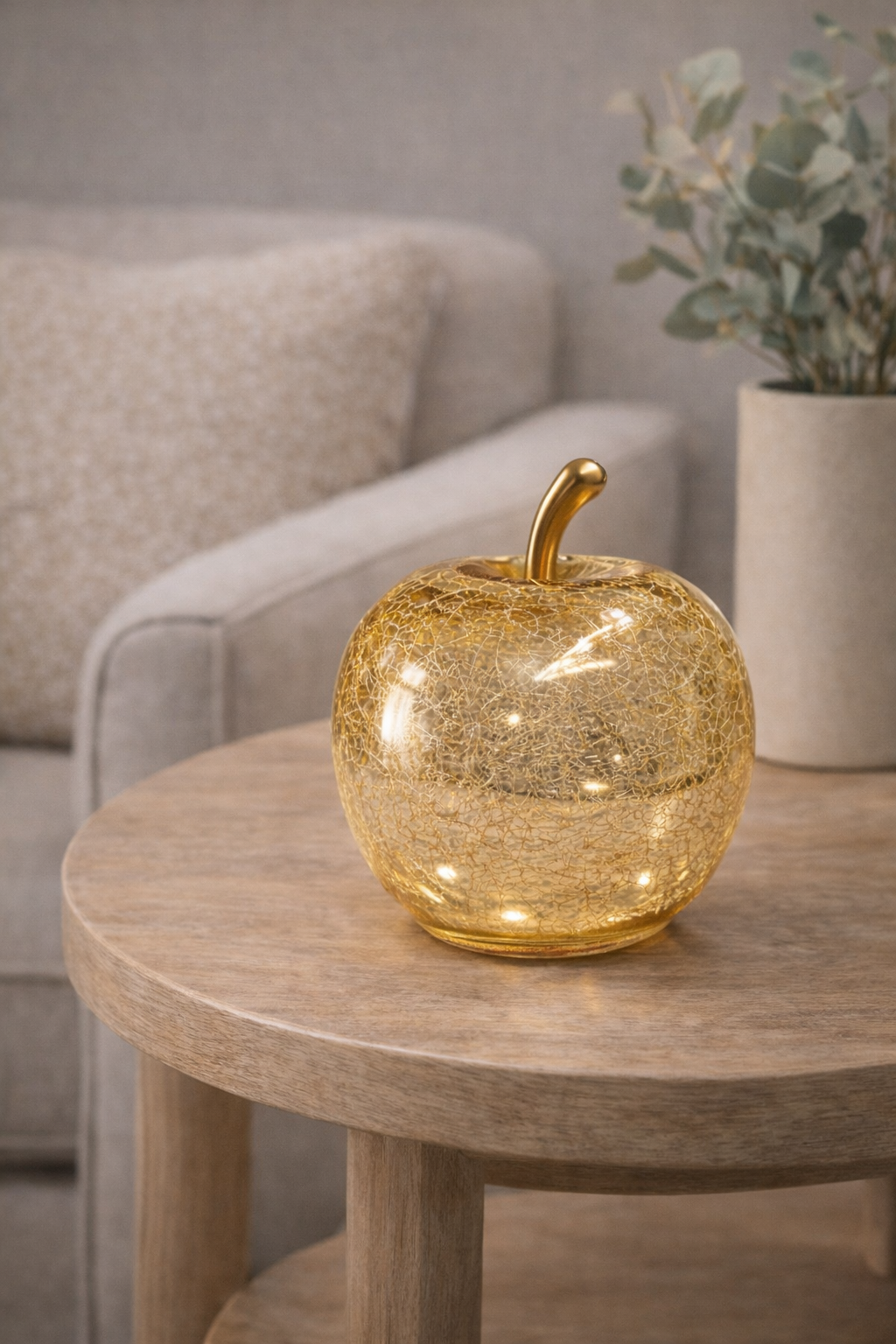 Işıklı Gold Elma Formlu Dekoratif Obje