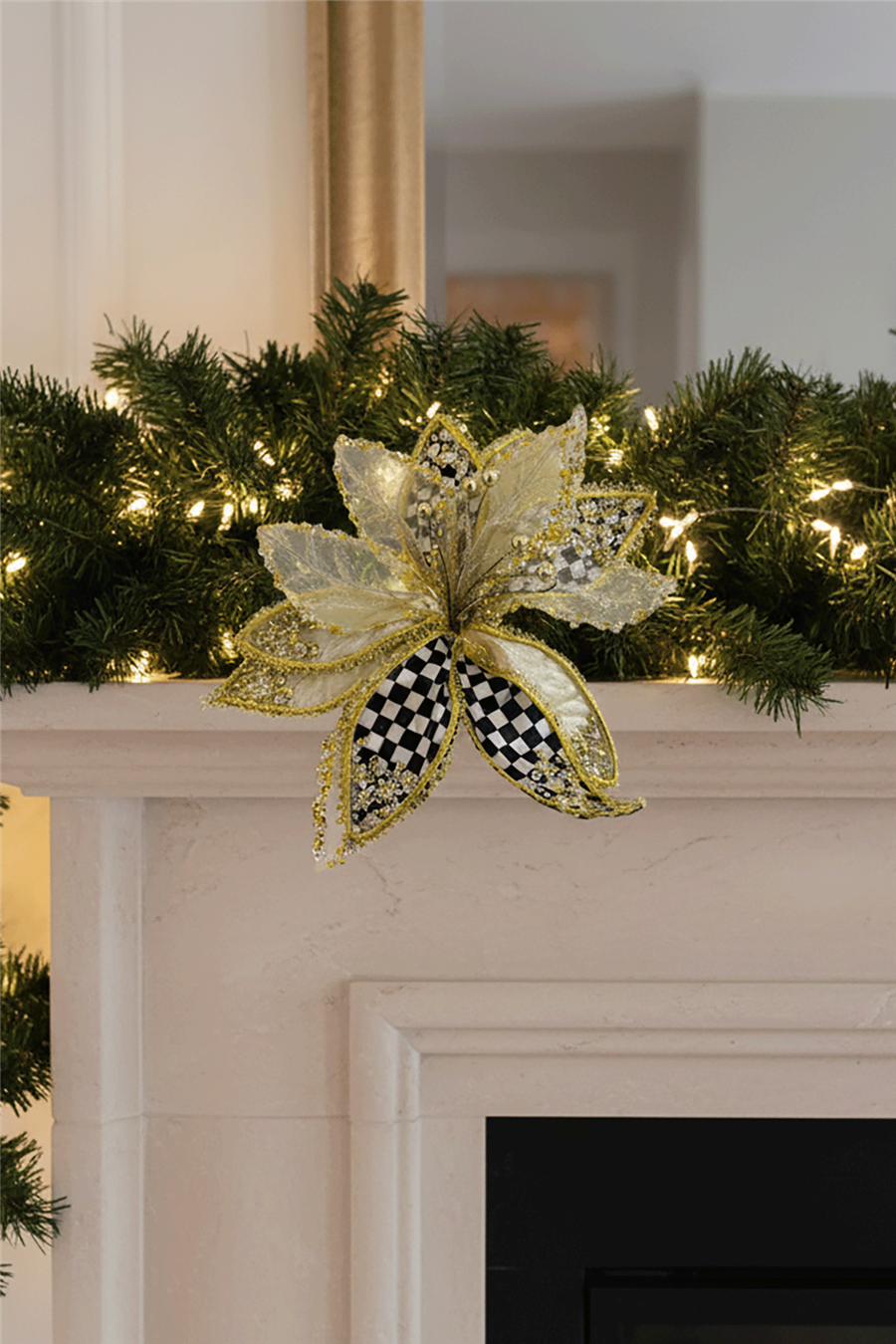 Gold & Checkerboard Pattern Flower Tree Ornament