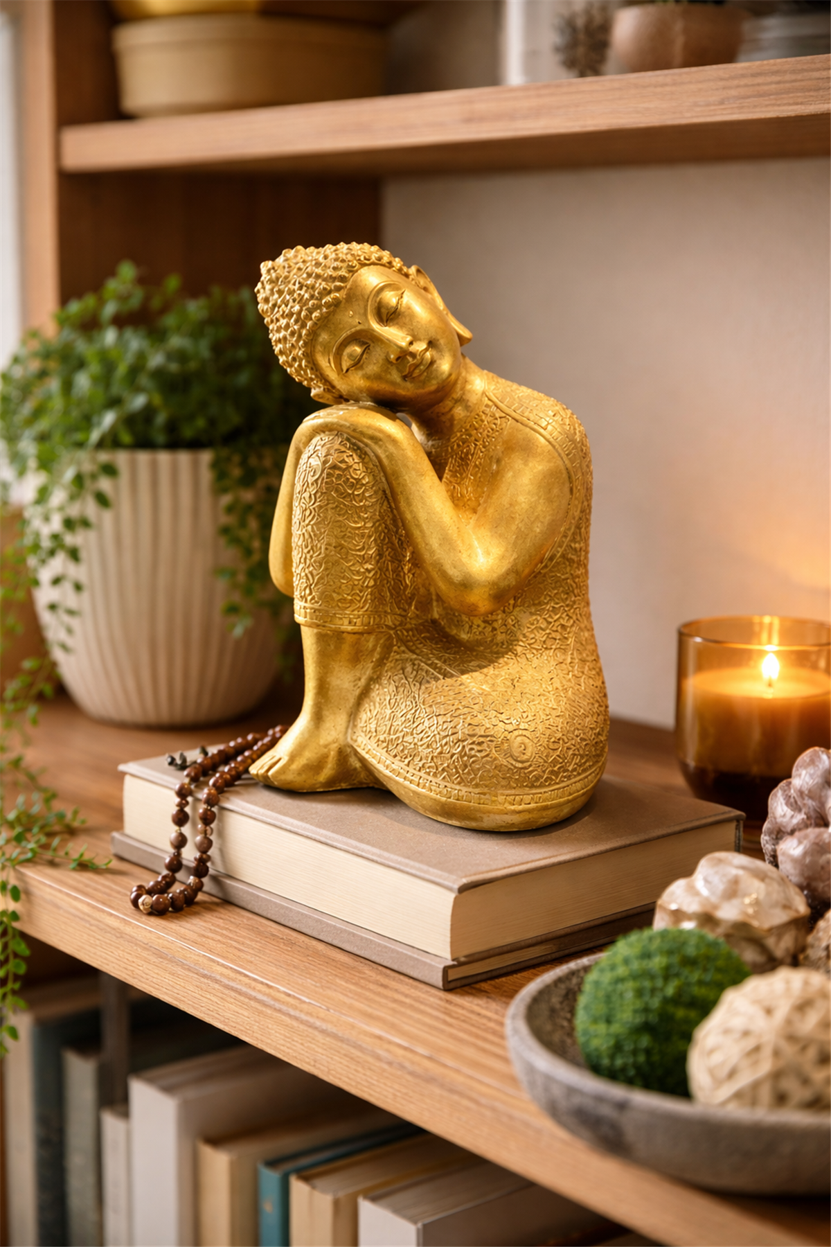 Işıltılı Yüzeyli Dekoratif Buda Figürü