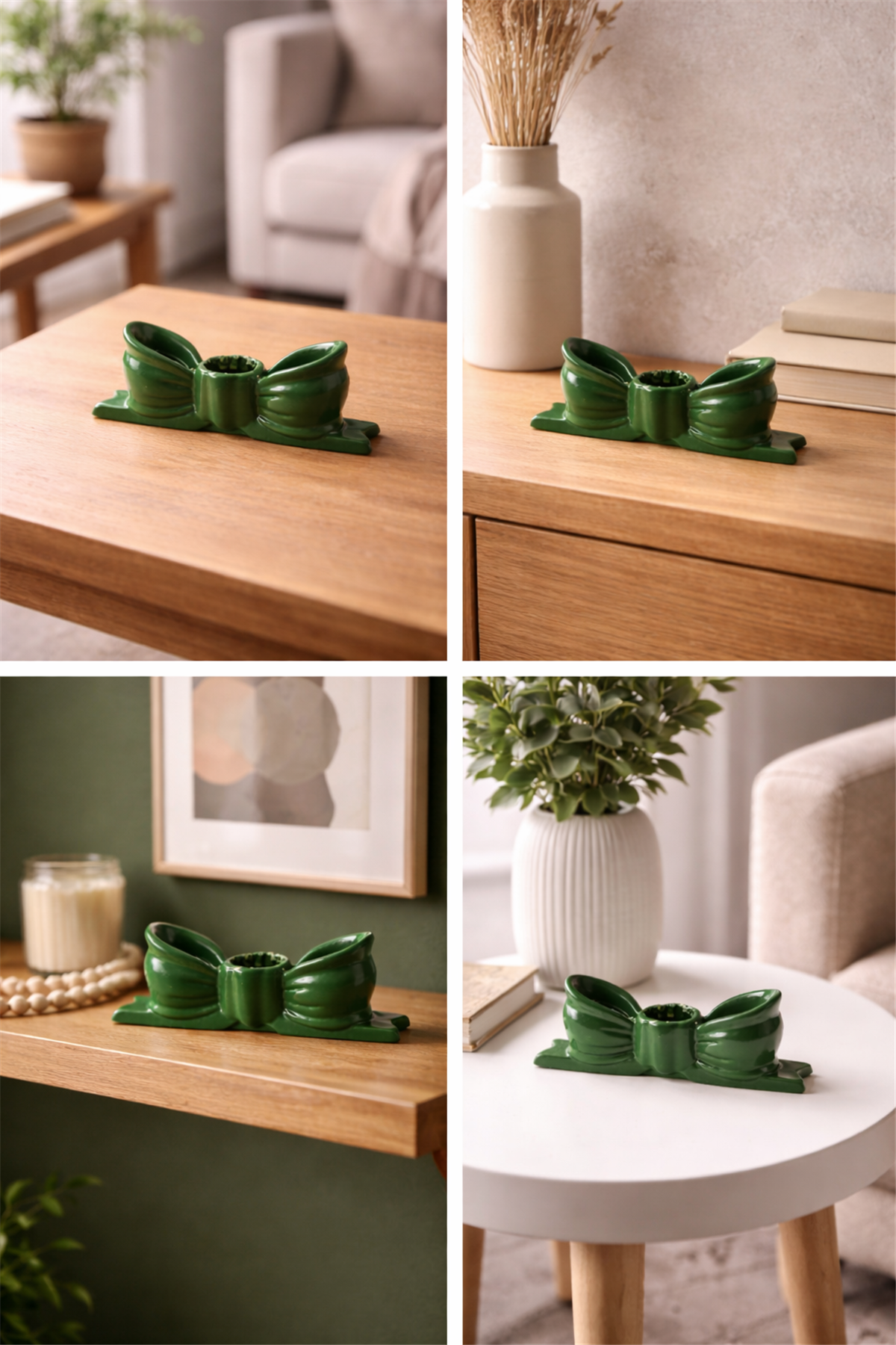 Green Ribbon Candlestick Candle Holder
