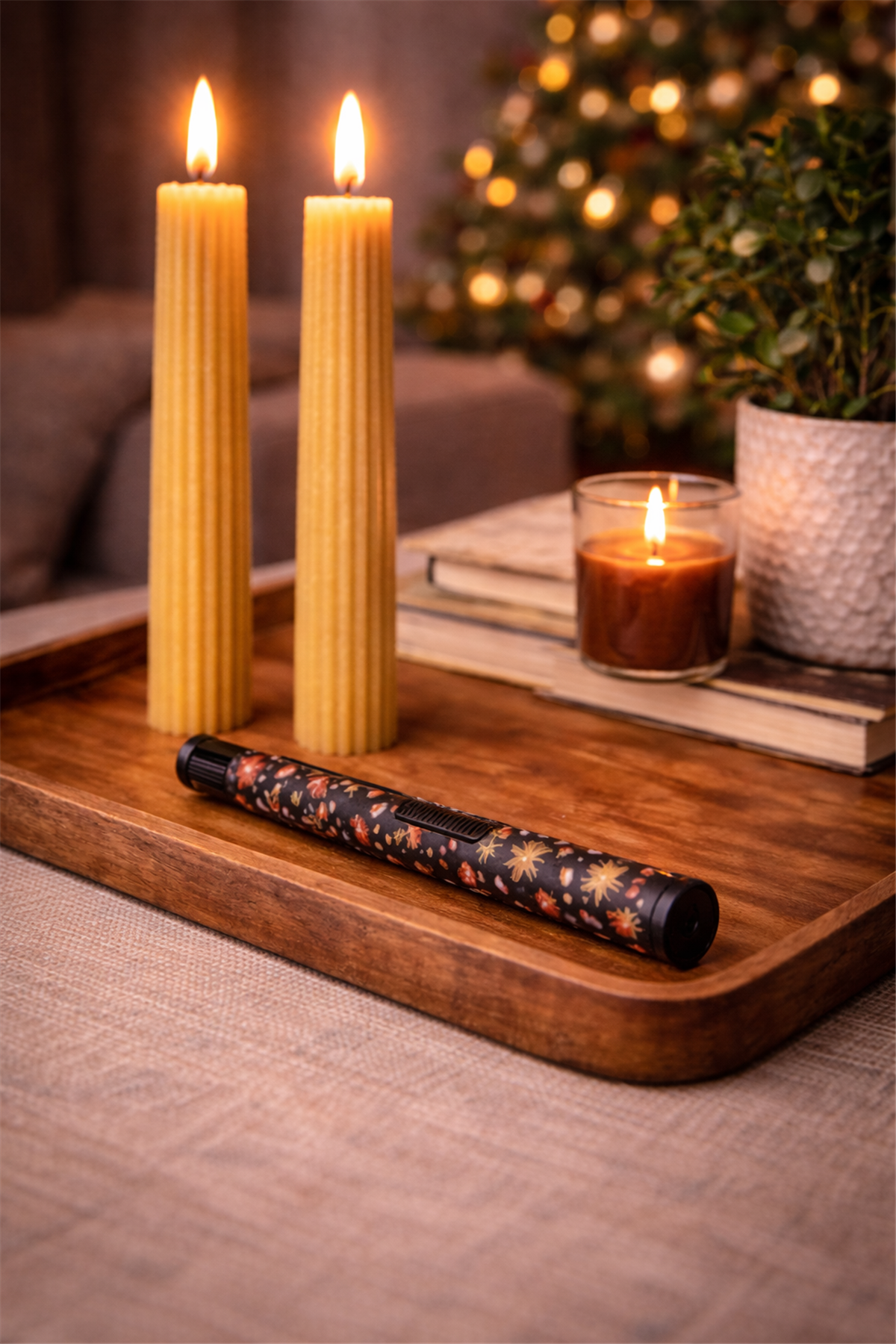 Cookie Pattern Candle Lighter & Dual Amber Candle Set