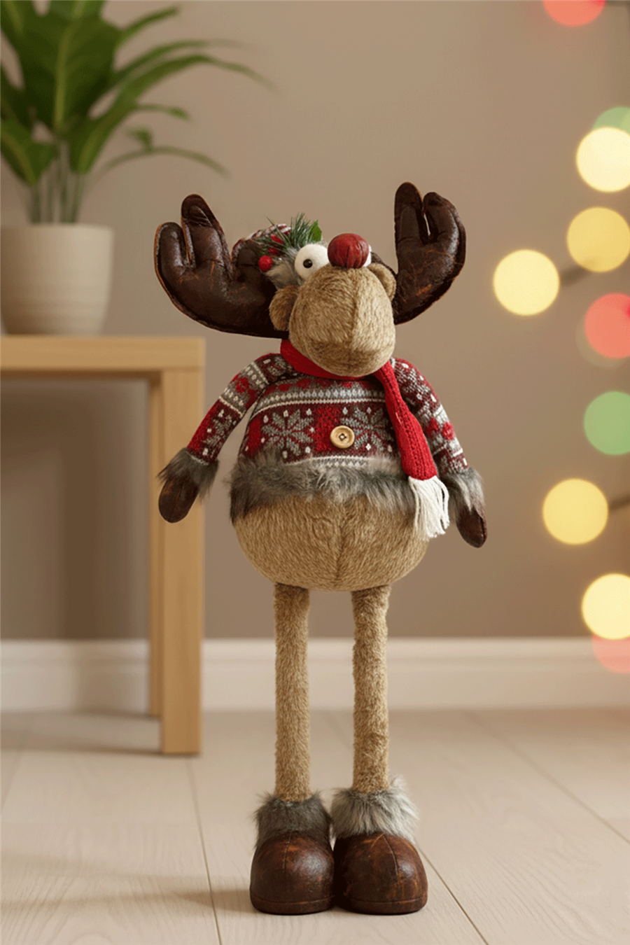 Kırmızı Desenli Uzayabilen Bacaklı Noel Cücesi