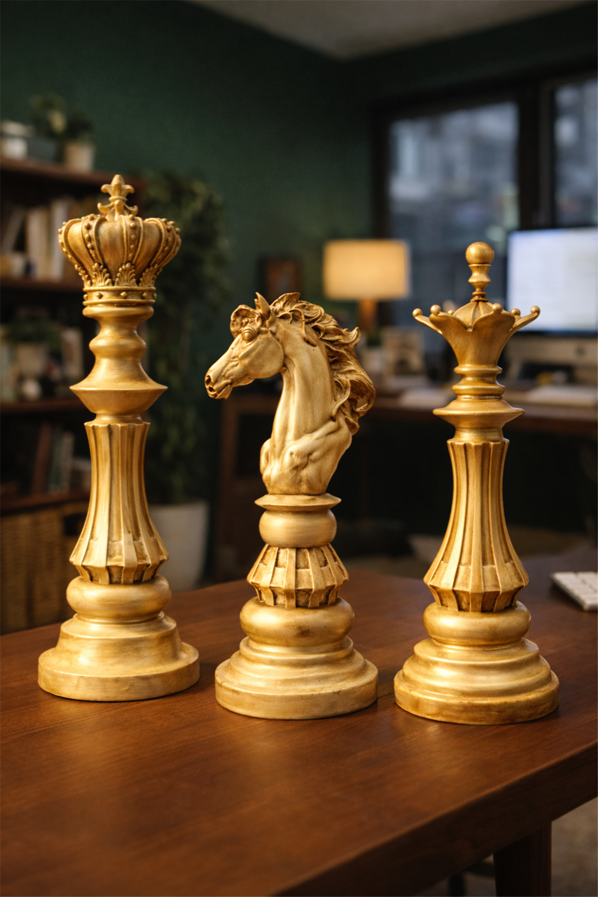 El Yapımı Dekoratif Satranç Figürleri – 3'lü Set - Vezir, Fil, At (Açık Ton)