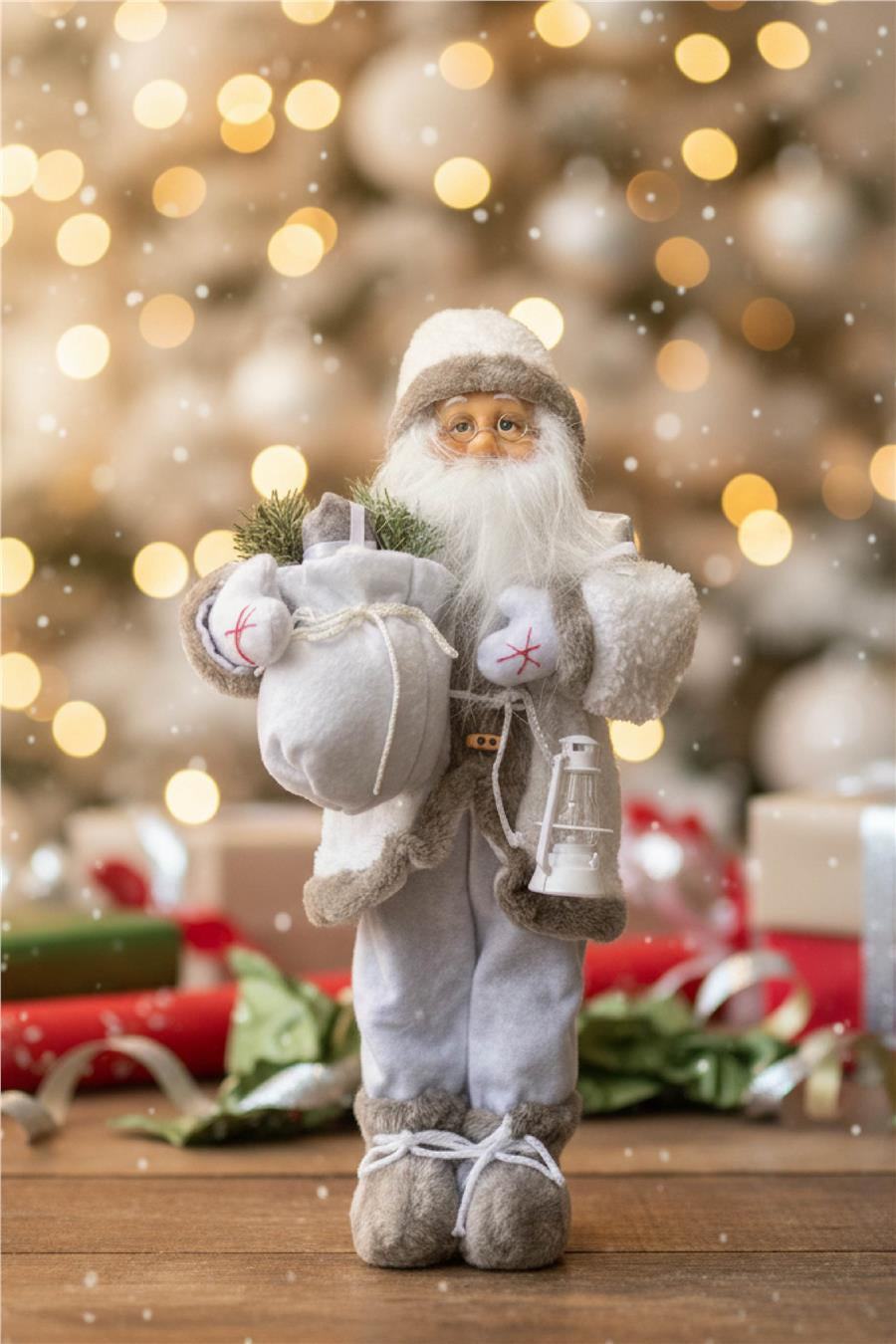 Beyaz-Gri Noel Baba – 30 cm