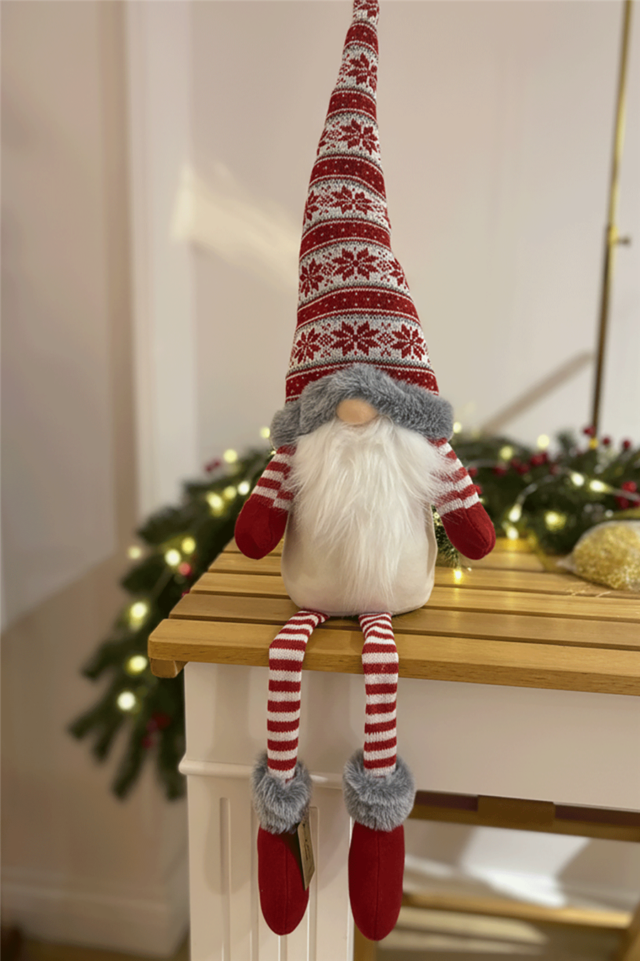 Kırmızı Desenli Noel Cücesi (Oturur Model)