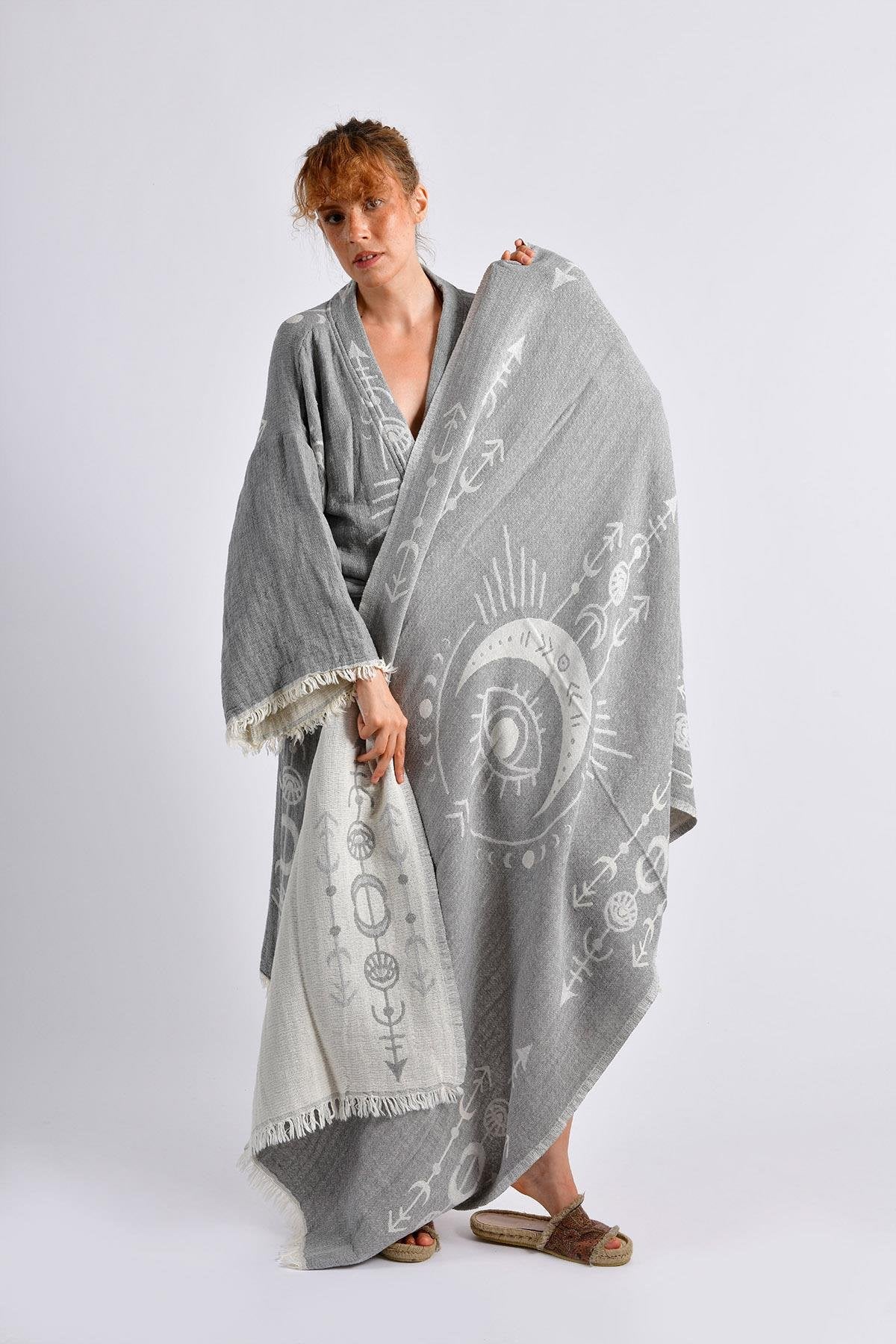 Grey Crescent Eye Kimono & Peştemal Set